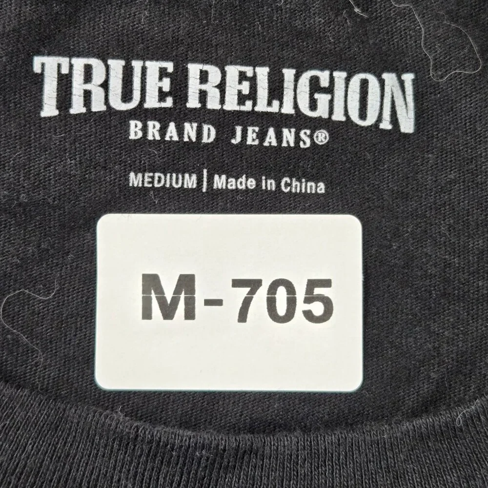 True Religion Men Shirt M Black Short Sleeve Logo Graphic Crew Neck Tee‎